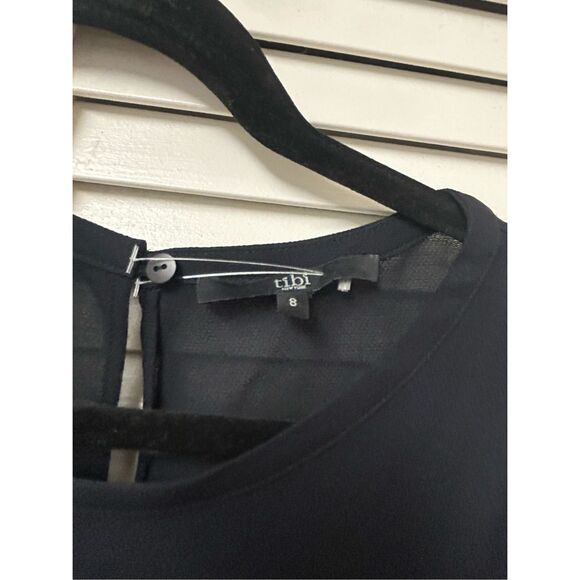 Tibi Navy Blue Sheer Blouse, 100% Rayon Short-Sleeve Shirt, Sz 8 - Picture 5 of 9